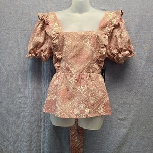 Alice Blue Bo-Ho Paisley Top With Attached Belt-M